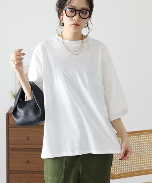 FUNALIVE（ファンアライブ）の「パフスリーブコットンカットソープルオーバー 半端袖（Tシャツ/カットソー・レディース・ダークブルー/アイボリー/レッド・M～Ｌ）」の4枚目の写真