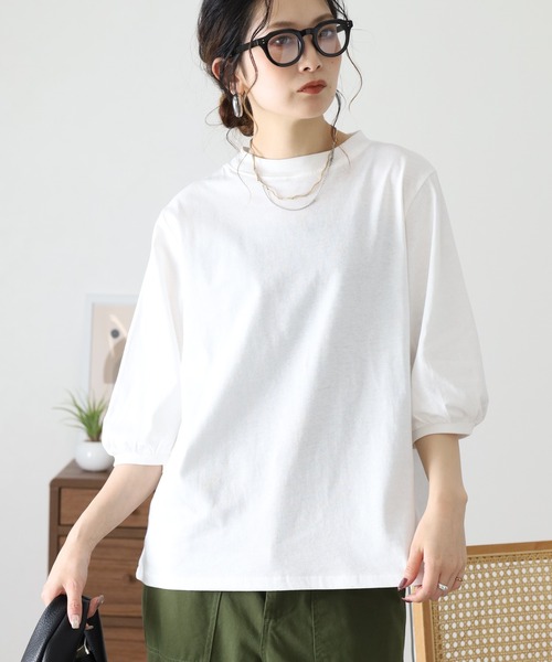 FUNALIVE（ファンアライブ）の「パフスリーブコットンカットソープルオーバー 半端袖（Tシャツ/カットソー・レディース・ダークブルー/アイボリー/レッド・M～Ｌ）」の8枚目の写真