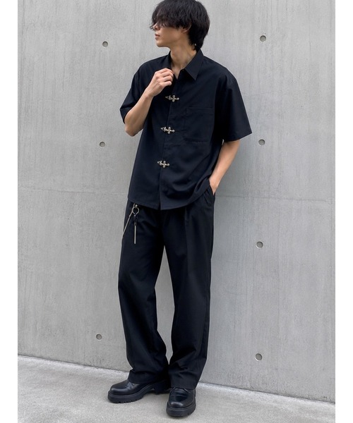 Bling Leads（ブリングリーズ）の「【Bls】 【ZM】【Bling Leads】フックデザイン チャイナ半袖ドレスシャツ（シャツ/ブラウス・メンズ・ブラック・MEDIUM/LARGE）」の4枚目の写真