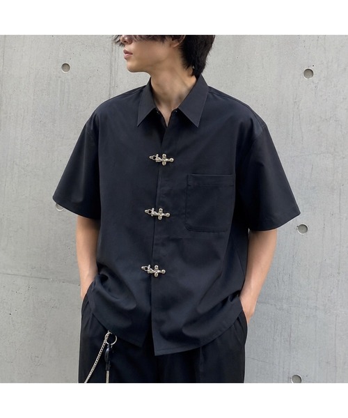 Bling Leads（ブリングリーズ）の「【Bls】 【ZM】【Bling Leads】フックデザイン チャイナ半袖ドレスシャツ（シャツ/ブラウス・メンズ・ブラック・MEDIUM/LARGE）」の5枚目の写真