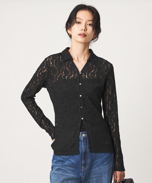 green label relaxing(グリーンレーベルリラクシング)の「レース スキッパー カットソー(Tシャツ/カットソー・レディース・オフホワイト/ブラック・FREE)」の1枚目の写真