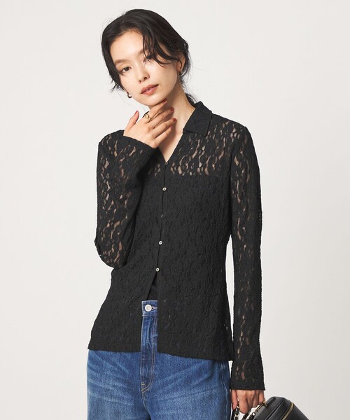 green label relaxing(グリーンレーベルリラクシング)の「レース スキッパー カットソー(Tシャツ/カットソー・レディース・オフホワイト/ブラック・FREE)」の4枚目の写真