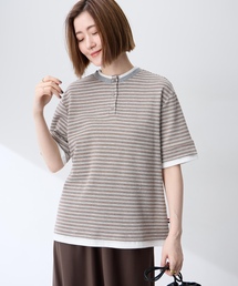 レイヤード風ヘンリーネックボーダーTシャツ