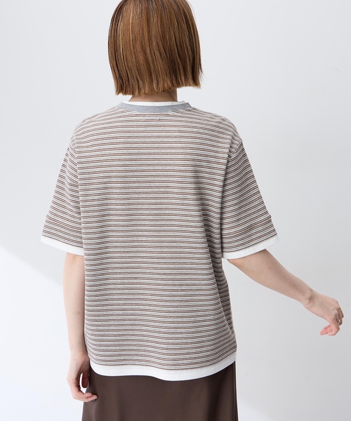 Petit Honfleur（プチオンフルール）の「レイヤード風ヘンリーネックボーダーTシャツ（Tシャツ/カットソー・レディース・ブラウン/グレー・M/L）」の5枚目の写真