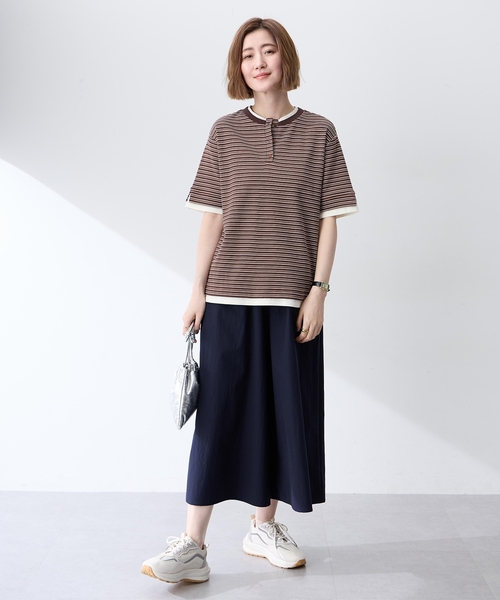 Petit Honfleur（プチオンフルール）の「レイヤード風ヘンリーネックボーダーTシャツ（Tシャツ/カットソー・レディース・ブラウン/グレー・M/L）」の7枚目の写真
