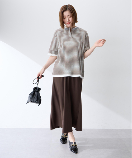 Petit Honfleur（プチオンフルール）の「レイヤード風ヘンリーネックボーダーTシャツ（Tシャツ/カットソー・レディース・ブラウン/グレー・M/L）」の10枚目の写真