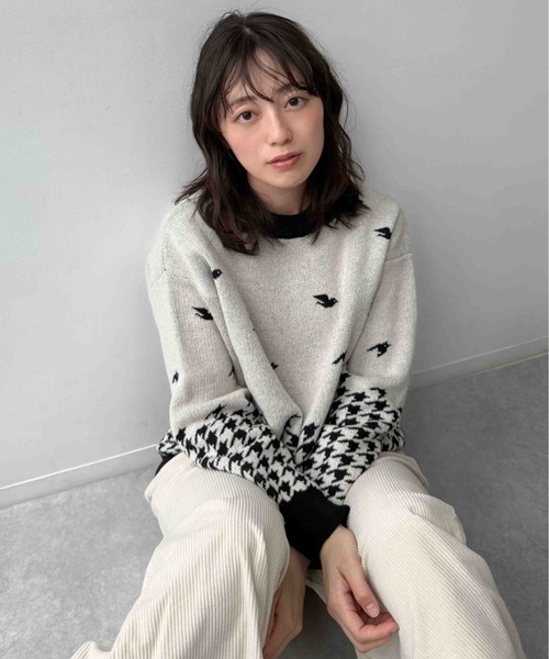 AS KNOW AS plus(アズノゥアズプラス)の「☆アニマル選びジャガードニットプルオーバー(パンダ・チドリ・ダックス)【UNISEX ITEM】(ニット/セーター・レディース・ネイビー系/アイボリー系1/アイボリー系・FREE)」の2枚目の写真