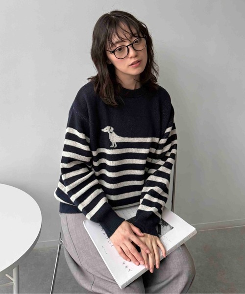 AS KNOW AS plus(アズノゥアズプラス)の「☆アニマル選びジャガードニットプルオーバー(パンダ・チドリ・ダックス)【UNISEX ITEM】(ニット/セーター・レディース・ネイビー系/アイボリー系1/アイボリー系・FREE)」の3枚目の写真