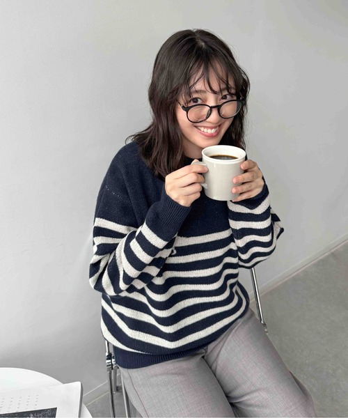 AS KNOW AS plus(アズノゥアズプラス)の「☆アニマル選びジャガードニットプルオーバー(パンダ・チドリ・ダックス)【UNISEX ITEM】(ニット/セーター・レディース・ネイビー系/アイボリー系1/アイボリー系・FREE)」の4枚目の写真