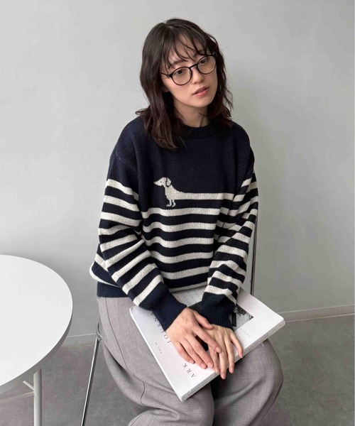 AS KNOW AS plus(アズノゥアズプラス)の「☆アニマル選びジャガードニットプルオーバー(パンダ・チドリ・ダックス)【UNISEX ITEM】(ニット/セーター・レディース・ネイビー系/アイボリー系1/アイボリー系・FREE)」の6枚目の写真