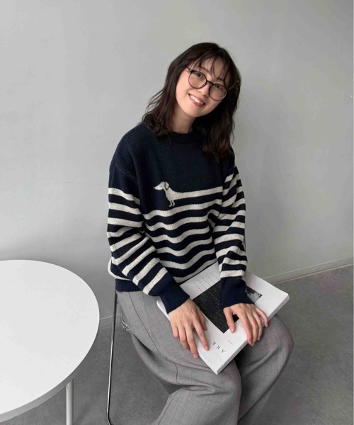 AS KNOW AS plus(アズノゥアズプラス)の「☆アニマル選びジャガードニットプルオーバー(パンダ・チドリ・ダックス)【UNISEX ITEM】(ニット/セーター・レディース・ネイビー系/アイボリー系1/アイボリー系・FREE)」の7枚目の写真