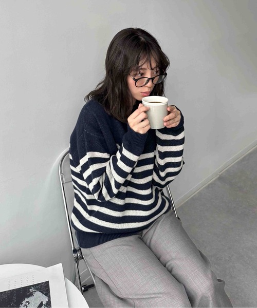 AS KNOW AS plus(アズノゥアズプラス)の「☆アニマル選びジャガードニットプルオーバー(パンダ・チドリ・ダックス)【UNISEX ITEM】(ニット/セーター・レディース・ネイビー系/アイボリー系1/アイボリー系・FREE)」の8枚目の写真