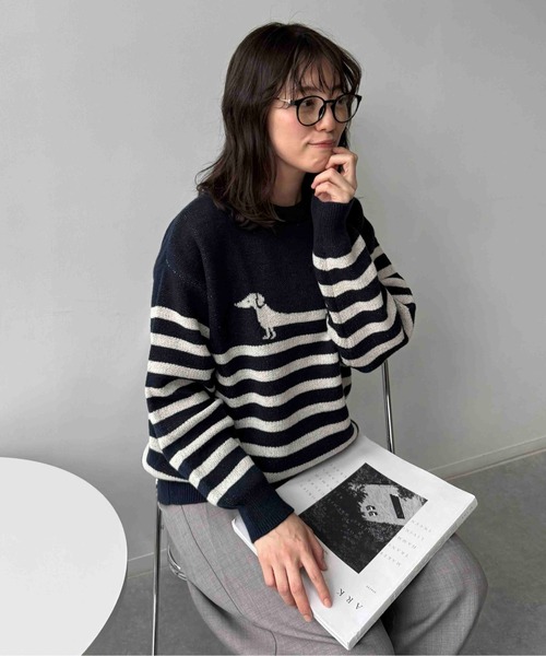 AS KNOW AS plus(アズノゥアズプラス)の「☆アニマル選びジャガードニットプルオーバー(パンダ・チドリ・ダックス)【UNISEX ITEM】(ニット/セーター・レディース・ネイビー系/アイボリー系1/アイボリー系・FREE)」の9枚目の写真