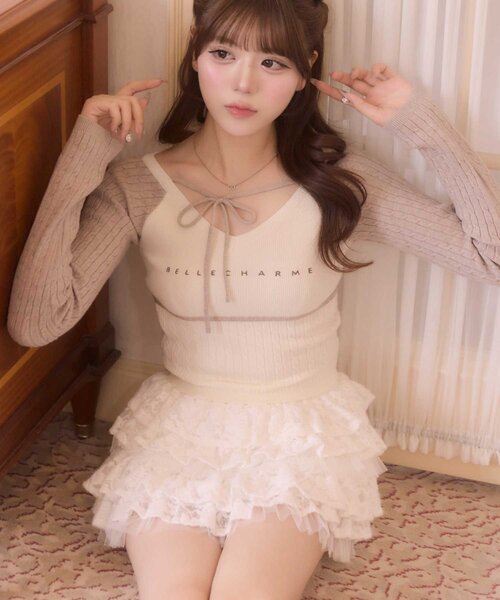 Belle Charme(ベルシャルム)の「【Belle Charme】Soft Lace Tiered Skirt(スカート・レディース・ブラック/オフホワイト・FREE)」の1枚目の写真
