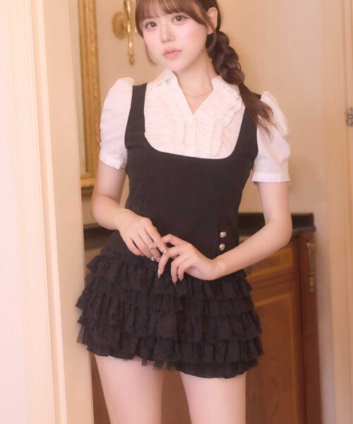 Belle Charme(ベルシャルム)の「【Belle Charme】Soft Lace Tiered Skirt(スカート・レディース・ブラック/オフホワイト・FREE)」の2枚目の写真