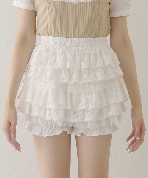 Belle Charme(ベルシャルム)の「【Belle Charme】Soft Lace Tiered Skirt(スカート・レディース・ブラック/オフホワイト・FREE)」の6枚目の写真