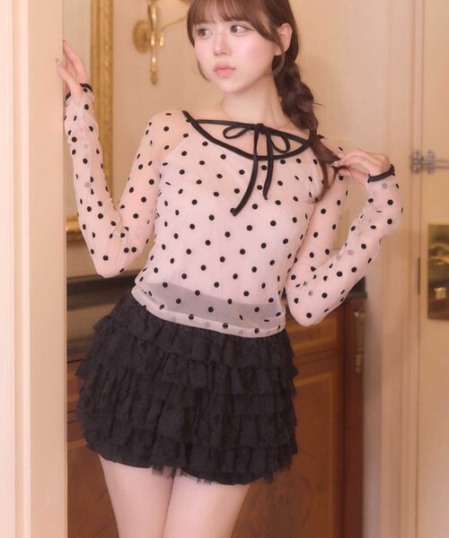 Belle Charme(ベルシャルム)の「【Belle Charme】Soft Lace Tiered Skirt(スカート・レディース・ブラック/オフホワイト・FREE)」の15枚目の写真