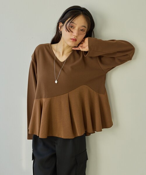 DISCOAT(ディスコート)の「【Noka】カットジョーゼットペプラムプルオーバー《WEB限定》(Tシャツ/カットソー・レディース・ブラック/ブラウン/オフホワイト・FREE)」の15枚目の写真