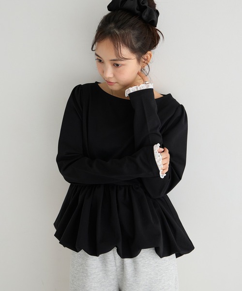 forksy.(フォルクシー)の「【forksy.】バルーンヘム レースカフス ボートネックトップス(Tシャツ/カットソー・レディース・グレー/オフホワイト/ピンク/ブラック・FREE)」の1枚目の写真
