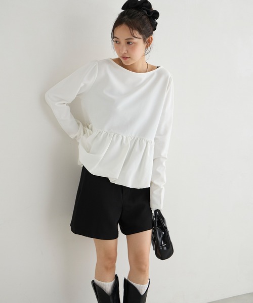 forksy.(フォルクシー)の「【forksy.】バルーンヘム レースカフス ボートネックトップス(Tシャツ/カットソー・レディース・グレー/オフホワイト/ピンク/ブラック・FREE)」の19枚目の写真