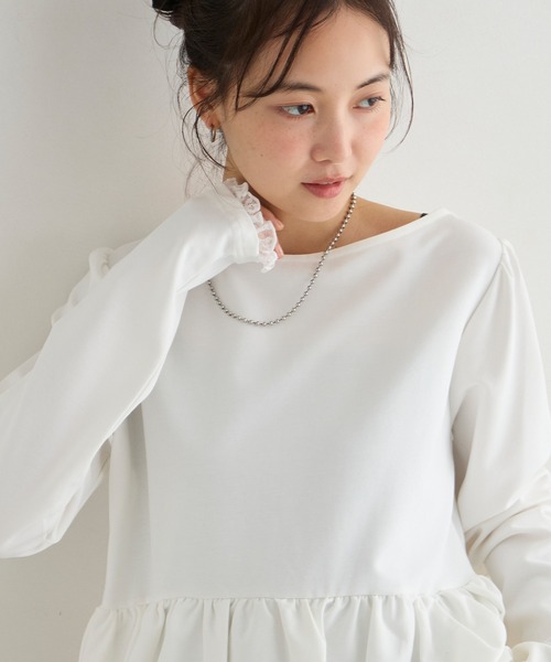 forksy.(フォルクシー)の「【forksy.】バルーンヘム レースカフス ボートネックトップス(Tシャツ/カットソー・レディース・グレー/オフホワイト/ピンク/ブラック・FREE)」の20枚目の写真