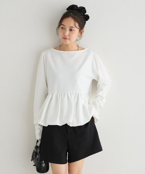 forksy.(フォルクシー)の「【forksy.】バルーンヘム レースカフス ボートネックトップス(Tシャツ/カットソー・レディース・グレー/オフホワイト/ピンク/ブラック・FREE)」の22枚目の写真