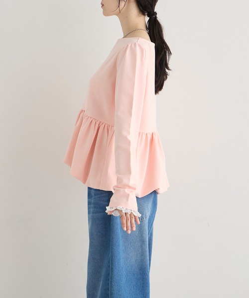 forksy.(フォルクシー)の「【forksy.】バルーンヘム レースカフス ボートネックトップス(Tシャツ/カットソー・レディース・グレー/オフホワイト/ピンク/ブラック・FREE)」の5枚目の写真