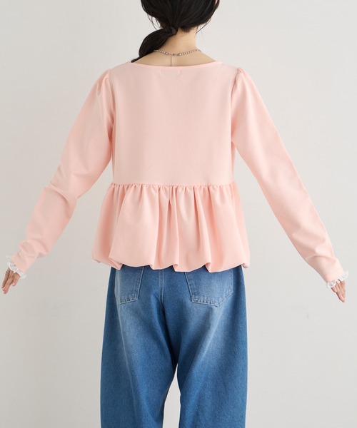 forksy.(フォルクシー)の「【forksy.】バルーンヘム レースカフス ボートネックトップス(Tシャツ/カットソー・レディース・グレー/オフホワイト/ピンク/ブラック・FREE)」の6枚目の写真