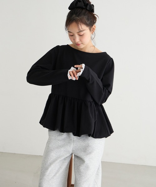 forksy.(フォルクシー)の「【forksy.】バルーンヘム レースカフス ボートネックトップス(Tシャツ/カットソー・レディース・グレー/オフホワイト/ピンク/ブラック・FREE)」の11枚目の写真