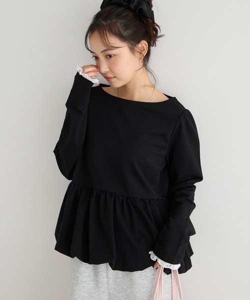 forksy.(フォルクシー)の「【forksy.】バルーンヘム レースカフス ボートネックトップス(Tシャツ/カットソー・レディース・グレー/オフホワイト/ピンク/ブラック・FREE)」の12枚目の写真