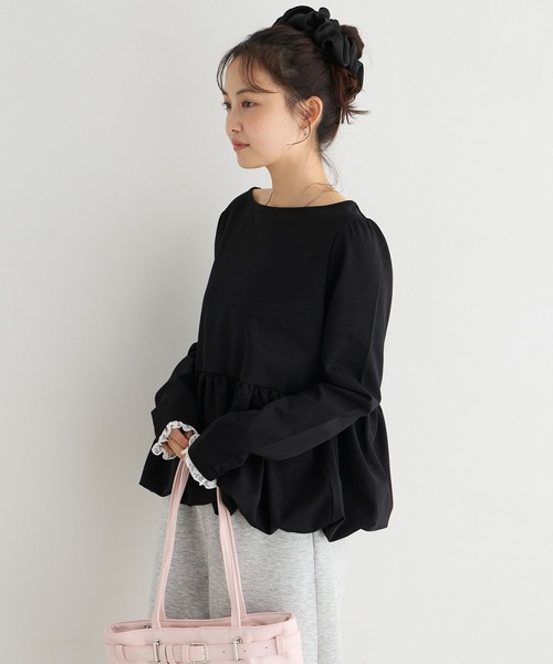 forksy.(フォルクシー)の「【forksy.】バルーンヘム レースカフス ボートネックトップス(Tシャツ/カットソー・レディース・グレー/オフホワイト/ピンク/ブラック・FREE)」の14枚目の写真