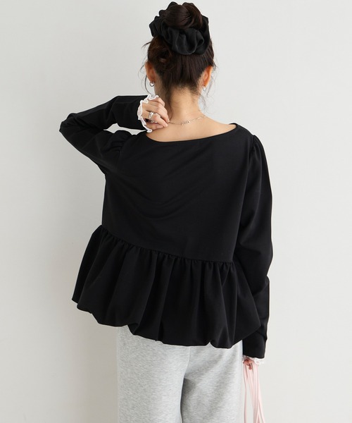 forksy.(フォルクシー)の「【forksy.】バルーンヘム レースカフス ボートネックトップス(Tシャツ/カットソー・レディース・グレー/オフホワイト/ピンク/ブラック・FREE)」の15枚目の写真