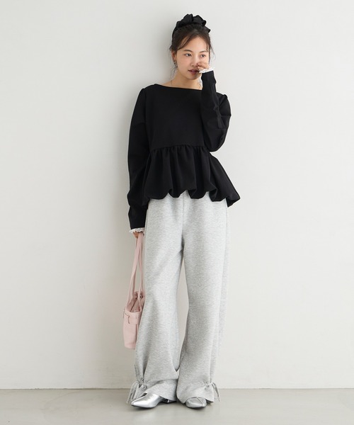forksy.(フォルクシー)の「【forksy.】バルーンヘム レースカフス ボートネックトップス(Tシャツ/カットソー・レディース・グレー/オフホワイト/ピンク/ブラック・FREE)」の17枚目の写真