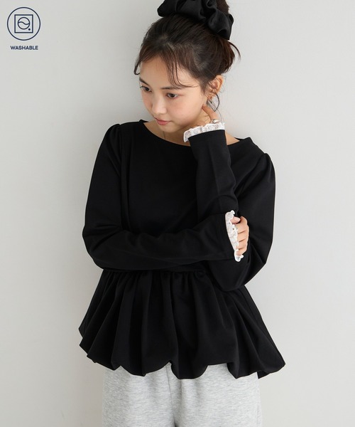 forksy.(フォルクシー)の「【forksy.】バルーンヘム レースカフス ボートネックトップス(Tシャツ/カットソー・レディース・グレー/オフホワイト/ピンク/ブラック・FREE)」の10枚目の写真