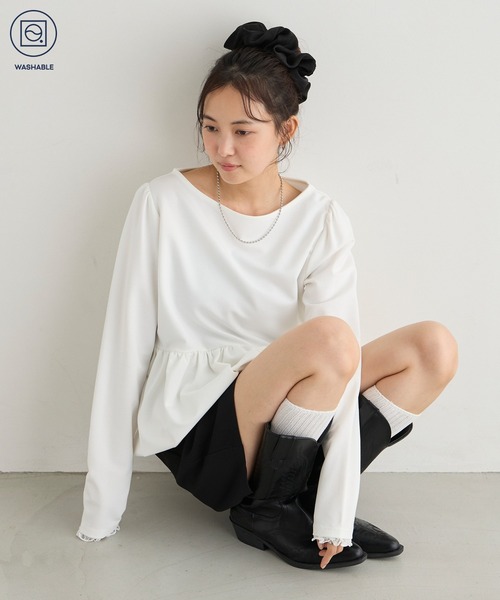 forksy.(フォルクシー)の「【forksy.】バルーンヘム レースカフス ボートネックトップス(Tシャツ/カットソー・レディース・グレー/オフホワイト/ピンク/ブラック・FREE)」の18枚目の写真