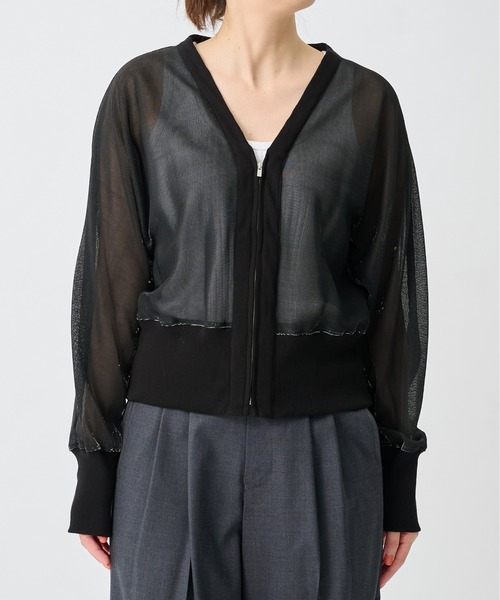 CITY TOKYO(シティトウキョウ)の「【CITY TOKYO/シティートウキョウ】TRICOLUM Cut Cardigan/ラメメッシュカーディガン(カーディガン/ボレロ・レディース・ホワイト/ブラック・FREE)」の1枚目の写真
