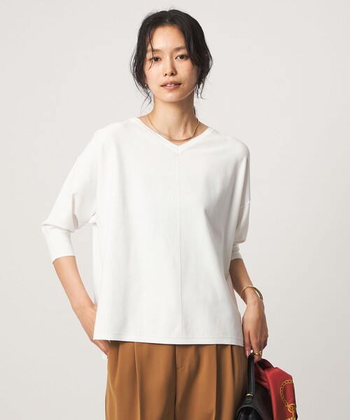green label relaxing（グリーンレーベルリラクシング）の「Vネック ドルマン プルオーバー ニット ウォッシャブル 接触冷感 UVカット（ニット/セーター・レディース・ライム/ブラック/ホワイト・FREE）」の2枚目の写真