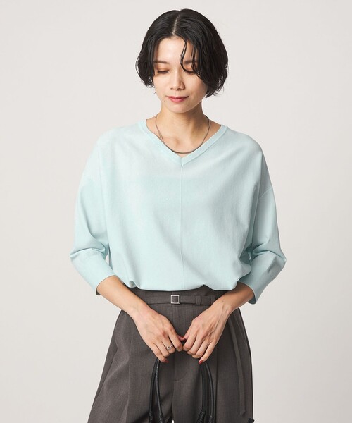 green label relaxing（グリーンレーベルリラクシング）の「Vネック ドルマン プルオーバー ニット ウォッシャブル 接触冷感 UVカット（ニット/セーター・レディース・ライム/ブラック/ホワイト・FREE）」の4枚目の写真