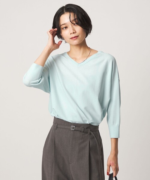 green label relaxing（グリーンレーベルリラクシング）の「Vネック ドルマン プルオーバー ニット ウォッシャブル 接触冷感 UVカット（ニット/セーター・レディース・ライム/ブラック/ホワイト・FREE）」の5枚目の写真