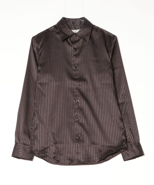 HIGH STREET(ハイストリート)の「HIGH STREET∴ストレッチサテンストライプレギュラーカラーシャツ(シャツ/ブラウス・メンズ・ダークブラウン/ネイビー/ベージュ・M/S/L)」の2枚目の写真