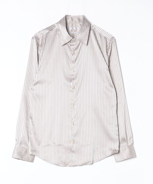 HIGH STREET(ハイストリート)の「HIGH STREET∴ストレッチサテンストライプレギュラーカラーシャツ(シャツ/ブラウス・メンズ・ダークブラウン/ネイビー/ベージュ・M/S/L)」の1枚目の写真