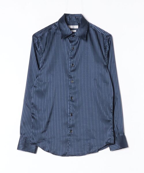 HIGH STREET(ハイストリート)の「HIGH STREET∴ストレッチサテンストライプレギュラーカラーシャツ(シャツ/ブラウス・メンズ・ダークブラウン/ネイビー/ベージュ・M/S/L)」の3枚目の写真