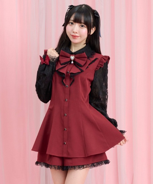 Secret Honey(シークレットハニー)の「レース袖ラッフルセットアップ(セットアップ・レディース・ワインレッド・MEDIUM)」の1枚目の写真