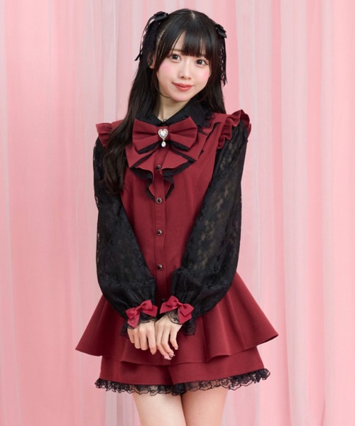 Secret Honey(シークレットハニー)の「レース袖ラッフルセットアップ(セットアップ・レディース・ワインレッド・MEDIUM)」の3枚目の写真