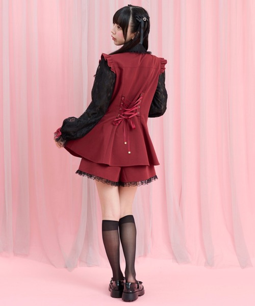 Secret Honey(シークレットハニー)の「レース袖ラッフルセットアップ(セットアップ・レディース・ワインレッド・MEDIUM)」の4枚目の写真