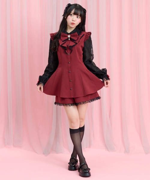 Secret Honey(シークレットハニー)の「レース袖ラッフルセットアップ(セットアップ・レディース・ワインレッド・MEDIUM)」の2枚目の写真