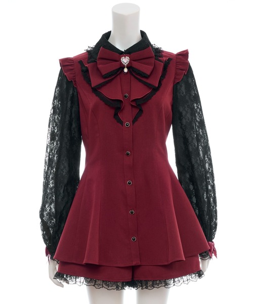 Secret Honey(シークレットハニー)の「レース袖ラッフルセットアップ(セットアップ・レディース・ワインレッド・MEDIUM)」の5枚目の写真