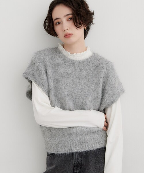 THE SHOP TK (ザ ショップ ティーケー )の「ふわふわシャギーフレンチニット(ニット/セーター・レディース・ピンク系/グレー・13/12)」の4枚目の写真