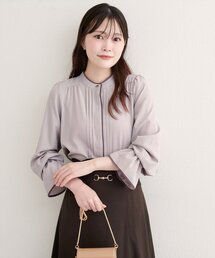 配色パイピングタックブラウス