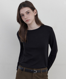 カラーラウンドネック長袖Tシャツ_BLACK(WB6TP47)
